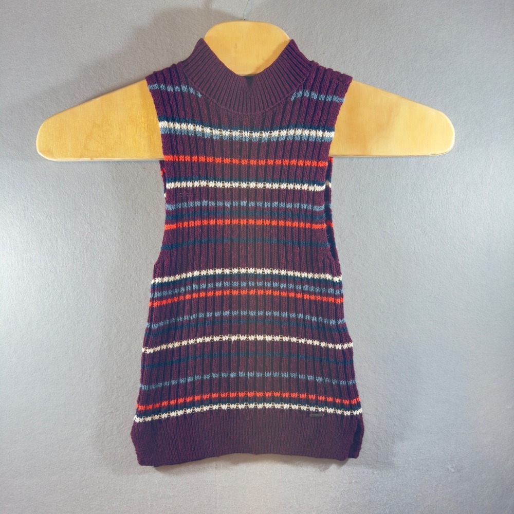 518 | Abercrombie & Fitch Sleeveless Mock Neck Sweater Tank Burgundy Striped XS